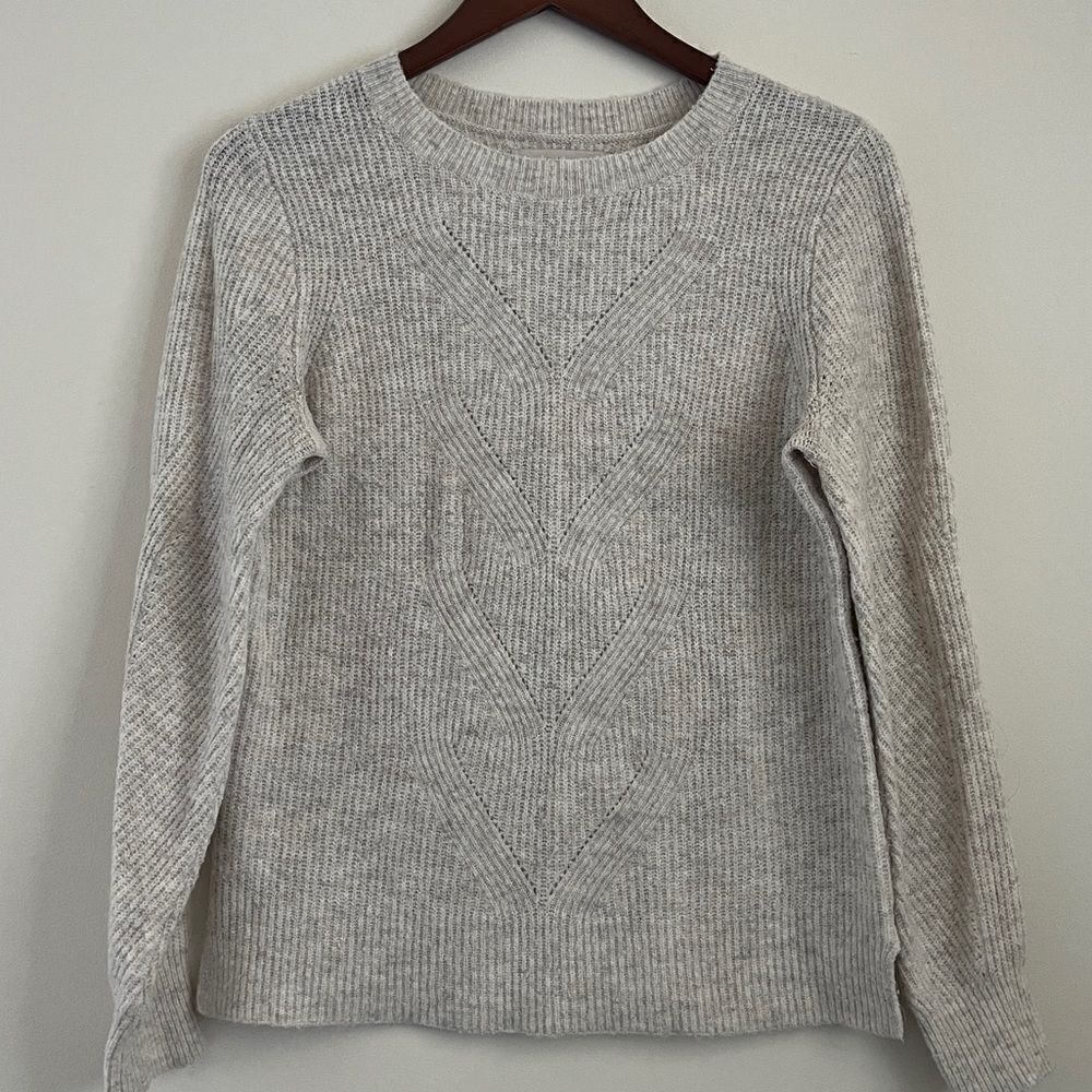 LOFT Crewneck Soft Knit Light Gray Cream Sweater | Size Small